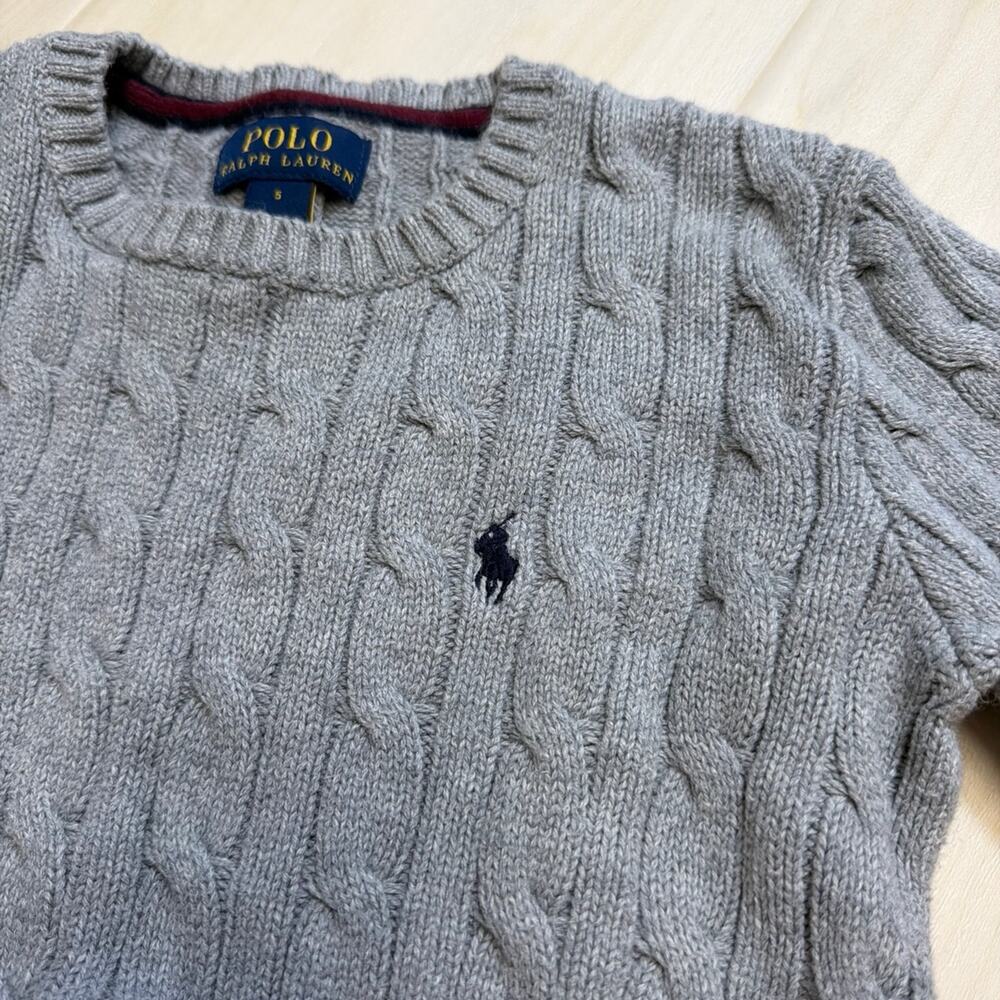 Polo Ralph Lauren Boys Andover Gray Cable Knit Cotton Crewneck Sweater Size 5 - Picture 5 of 6